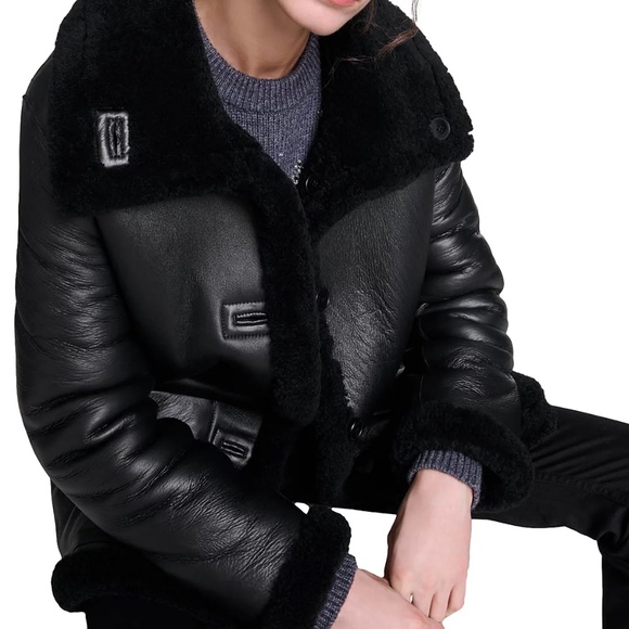 Gold Reversible Shearling Jacket - Picture 2 of 9